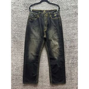 Vintage Y2K Akademiks Logo Embroidered Baggy Wide Leg Jeans Black ‎ Mens Size 34